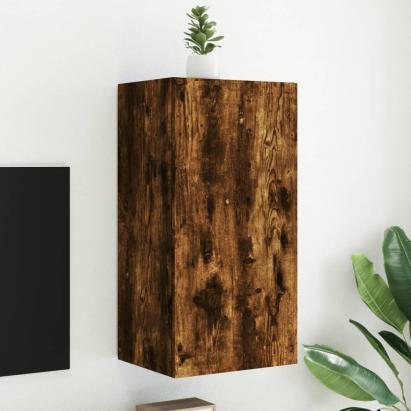 Comodă TV de perete cu lumini LED, stejar fumuriu, 40,5x35x80cm GartenMobel Dekor