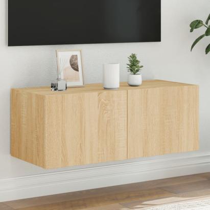 Comodă TV de perete cu lumini LED, stejar sonoma, 80x35x31 cm GartenMobel Dekor