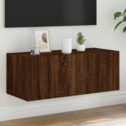 Comodă TV de perete cu lumini LED, stejar maro, 80x35x31 cm GartenMobel Dekor