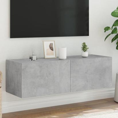 Comodă TV de perete cu lumini LED, gri beton, 100x35x31 cm GartenMobel Dekor