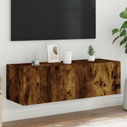 Comodă TV de perete cu lumini LED, stejar fumuriu, 100x35x31 cm GartenMobel Dekor