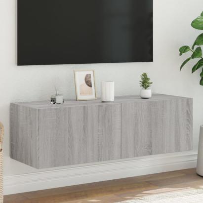 Comodă TV de perete cu lumini LED, gri sonoma, 100x35x31 cm GartenMobel Dekor