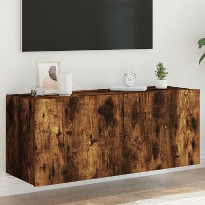 Comodă TV de perete cu lumini LED, stejar fumuriu, 100x35x41 cm GartenMobel Dekor