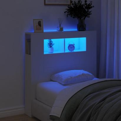 Tăblie de pat cu LED, alb, 100x18,5x103,5 cm, lemn GartenMobel Dekor