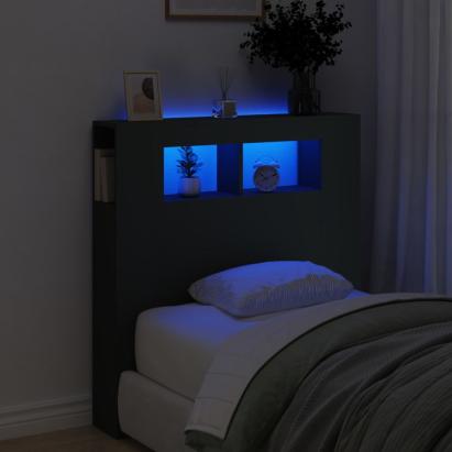 Tăblie de pat cu LED, negru, 100x18,5x103,5 cm, lemn GartenMobel Dekor