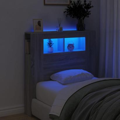 Tăblie de pat cu LED, gri sonoma, 100x18,5x103,5 cm, lemn GartenMobel Dekor