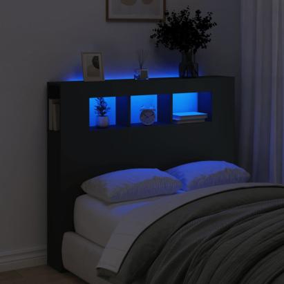 Tăblie de pat cu LED, negru, 120x18,5x103,5 cm, lemn GartenMobel Dekor