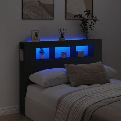 Tăblie de pat cu LED, negru, 140x18,5x103,5 cm, lemn GartenMobel Dekor