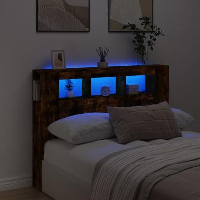 Tăblie de pat cu LED, stejar fumuriu, 140x18,5x103,5 cm, lemn GartenMobel Dekor