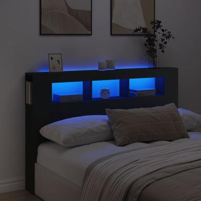 Tăblie de pat cu LED, negru, 160x18,5x103,5 cm, lemn GartenMobel Dekor