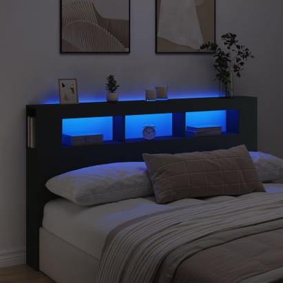 Tăblie de pat cu LED, negru, 180x18,5x103,5 cm, lemn GartenMobel Dekor