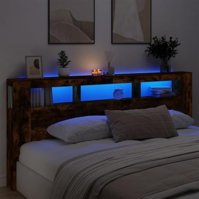 Tăblie de pat cu LED, stejar fumuriu, 220x18,5x103,5 cm, lemn GartenMobel Dekor
