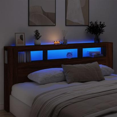 Tăblie de pat cu LED, stejar maro, 220x18,5x103,5 cm, lemn GartenMobel Dekor