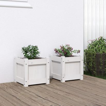Jardiniere de grădină, 2 buc., alb, lemn masiv de pin GartenMobel Dekor