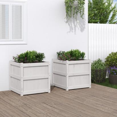 Jardiniere de grădină, 2 buc., alb, lemn masiv de pin GartenMobel Dekor