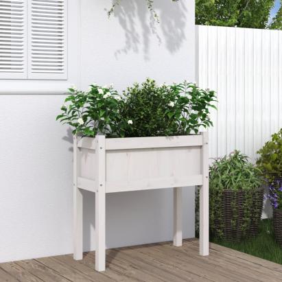 Jardinier de grădină cu picioare, alb, 70x31x70 cm, lemn masiv GartenMobel Dekor