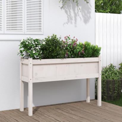 Jardinier de grădină cu picioare, alb, 110x31x70 cm, lemn masiv GartenMobel Dekor