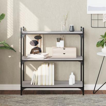 Bibliotecă cu 3 niveluri gri sonoma 80x30x86 cm, lemn prelucrat GartenMobel Dekor