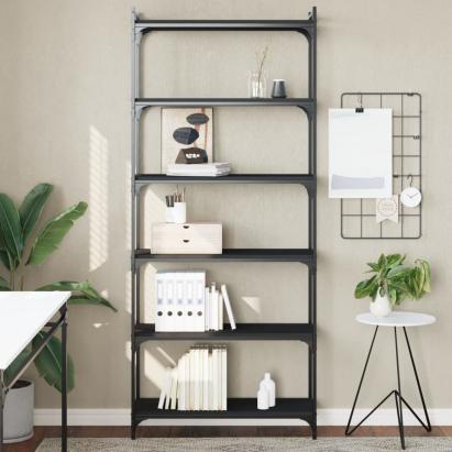 Bibliotecă cu 6 niveluri, negru, 80x30x188 cm, lemn prelucrat GartenMobel Dekor