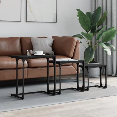 Mese suprapuse de cafea, 3 buc, negru, lemn prelucrat  GartenMobel Dekor