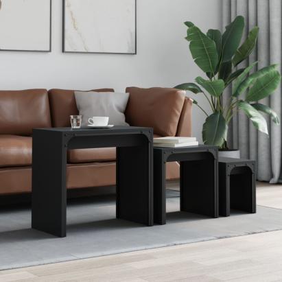 Mese suprapuse de cafea, 3 buc, negru, lemn prelucrat  GartenMobel Dekor