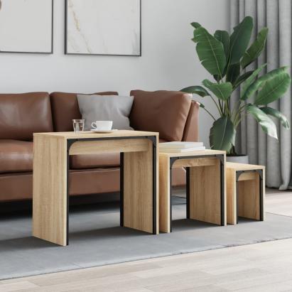 Mese suprapuse de cafea, 3 buc, stejar sonoma, lemn prelucrat  GartenMobel Dekor