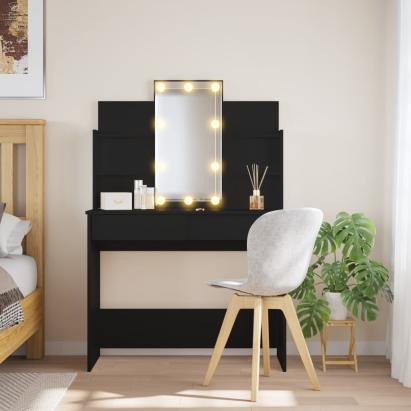 Masă de toaletă cu LED-uri, negru, 96x40x142 cm GartenMobel Dekor