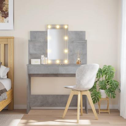 Masă de toaletă cu LED-uri, gri beton, 96x40x142 cm GartenMobel Dekor