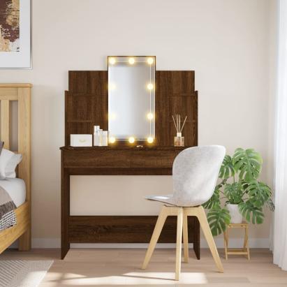 Masă de toaletă cu LED-uri, stejar maro, 96x40x142 cm GartenMobel Dekor