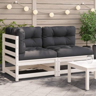 Canapea de grădină cu 2 locuri, cu perne, alb, lemn masiv pin GartenMobel Dekor
