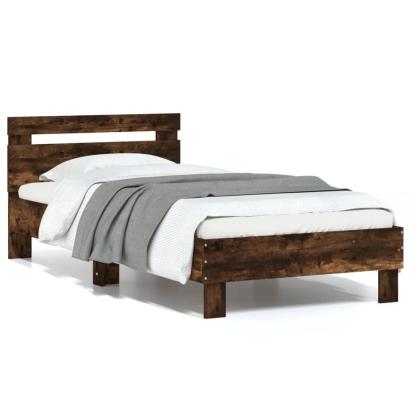 Cadru de pat cu tăblie stejar fumuriu 90x200 cm lemn prelucrat GartenMobel Dekor