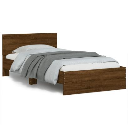 Cadru de pat cu tăblie stejar maro 100x200 cm lemn prelucrat GartenMobel Dekor
