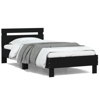 Cadru de pat cu tăblie și lumini LED, negru, 100x200 cm GartenMobel Dekor