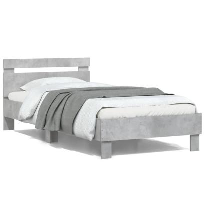 Cadru de pat cu tăblie și lumini LED, gri beton, 100x200 cm GartenMobel Dekor