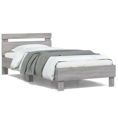 Cadru de pat cu tăblie și lumini LED, gri sonoma, 100x200 cm GartenMobel Dekor