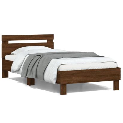 Cadru de pat cu tăblie și lumini LED, stejar maro, 100x200 cm GartenMobel Dekor