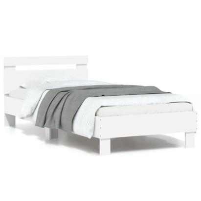 Cadru de pat cu tăblie și lumini LED, alb, 90x200 cm GartenMobel Dekor
