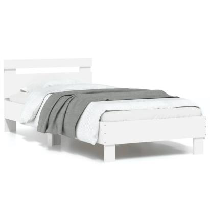 Cadru de pat cu tăblie și lumini LED, alb, 90x190 cm GartenMobel Dekor