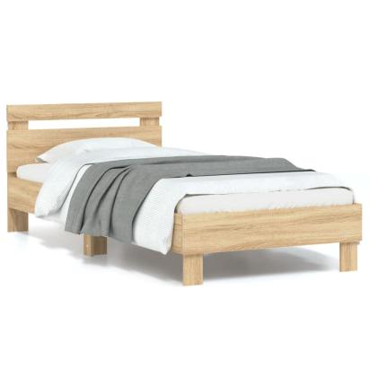 Cadru de pat cu tăblie și lumini LED, stejar sonoma, 90x190 cm GartenMobel Dekor