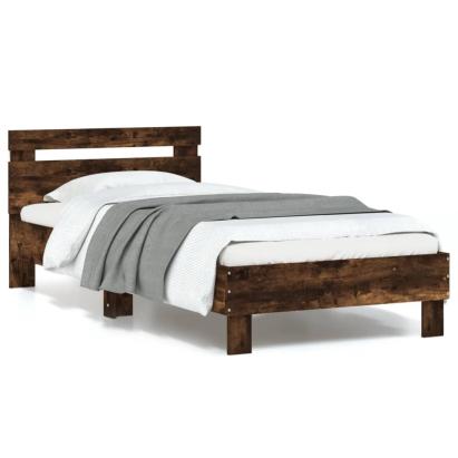 Cadru de pat cu tăblie și lumini LED, stejar fumuriu, 90x190 cm GartenMobel Dekor