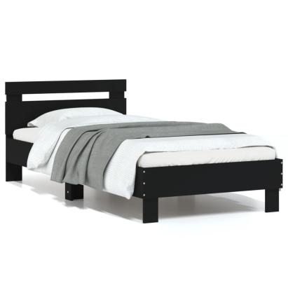 Cadru de pat cu tăblie și lumini LED, negru, 75x190 cm GartenMobel Dekor