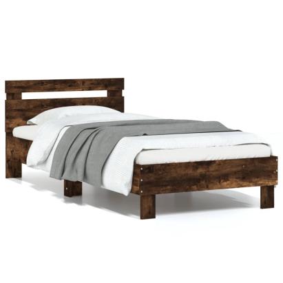 Cadru de pat cu tăblie și lumini LED, stejar fumuriu, 75x190 cm GartenMobel Dekor