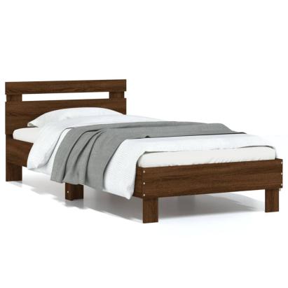 Cadru de pat cu tăblie și lumini LED, stejar maro, 75x190 cm GartenMobel Dekor