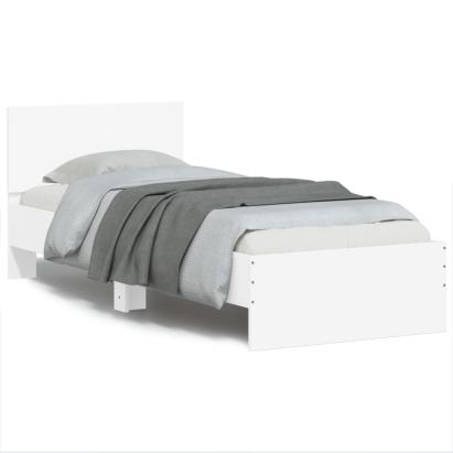 Cadru de pat cu tăblie și lumini LED, alb, 90x200 cm GartenMobel Dekor