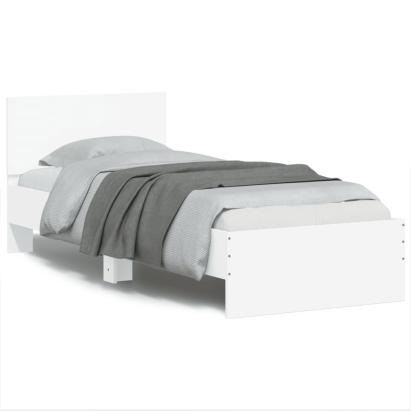 Cadru de pat cu tăblie și lumini LED, alb, 75x190 cm GartenMobel Dekor