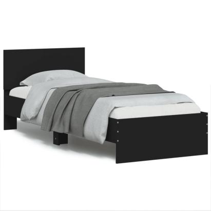 Cadru de pat cu tăblie și lumini LED, negru, 75x190 cm GartenMobel Dekor