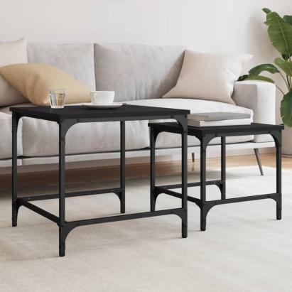 Mese suprapuse de cafea, 2 buc, negru, lemn prelucrat GartenMobel Dekor