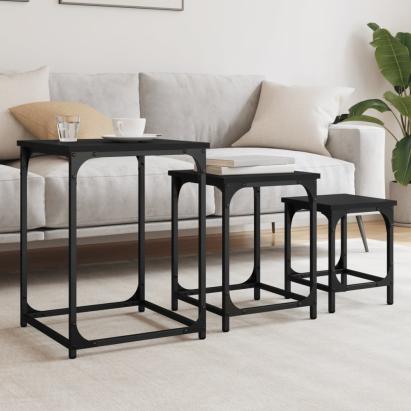 Mese suprapuse de cafea, 3 buc, negru, lemn prelucrat  GartenMobel Dekor