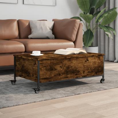Măsuță cafea cu roți stejar fumuriu 91x55x34 cm lemn prelucrat GartenMobel Dekor