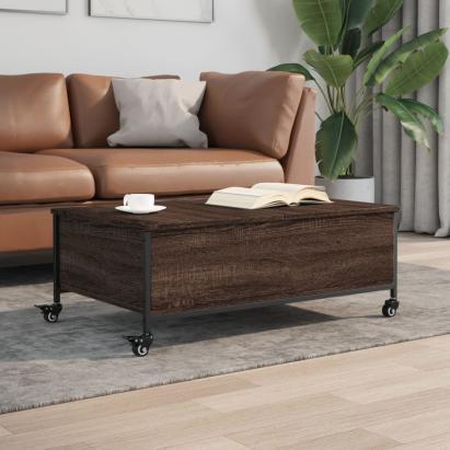 Măsuță cafea cu roți stejar maro 91x55x34 cm lemn prelucrat GartenMobel Dekor
